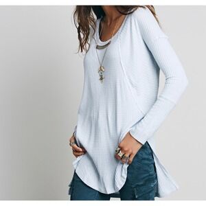 Free People Light Blue Waffle Knit Long Sleeve Bell Sleeve Tunic Top S
